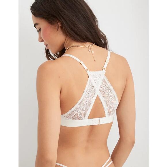 NWT Aerie Real Power Wireless Push Up Paisley Lace Bra Size 36C in Soft Muslin - Picture 2 of 11